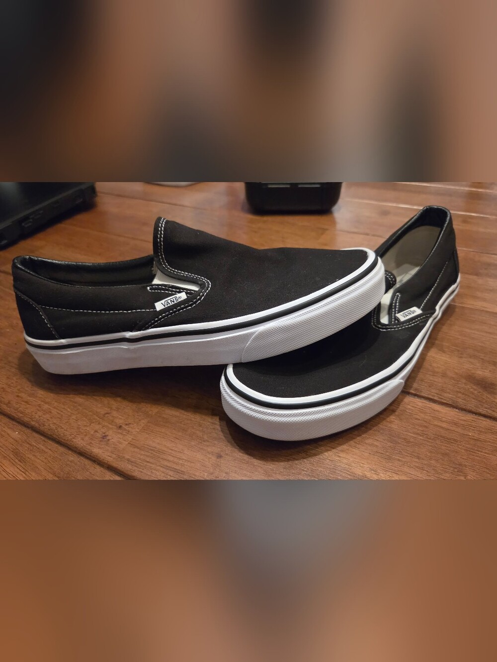 Vans Slip-On Canvas Loafers - Classic- Black & White- Mens 9/ Womens 10.5